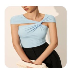 Commense Light Blue Off-Shoulder Blouse